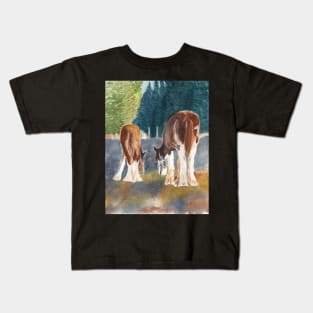 Pasture Butties, Two Clydesdale Colts in Winter Sunlight Kids T-Shirt